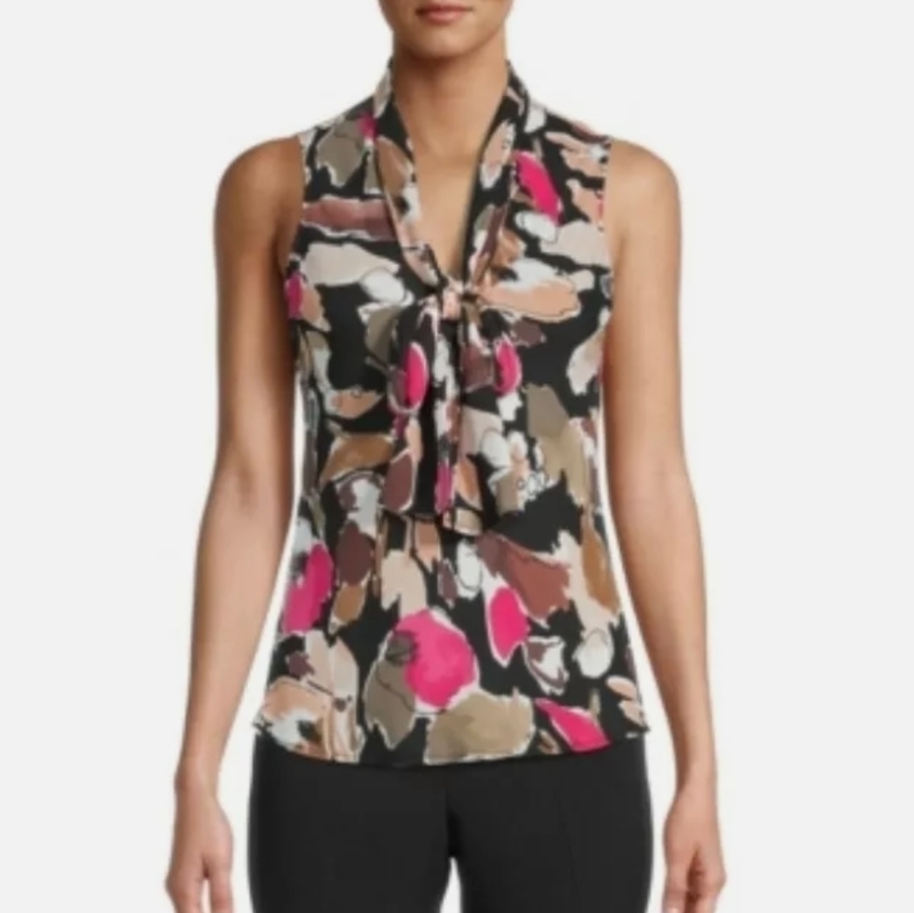 NWT Bar III Neck Tie Printed Top